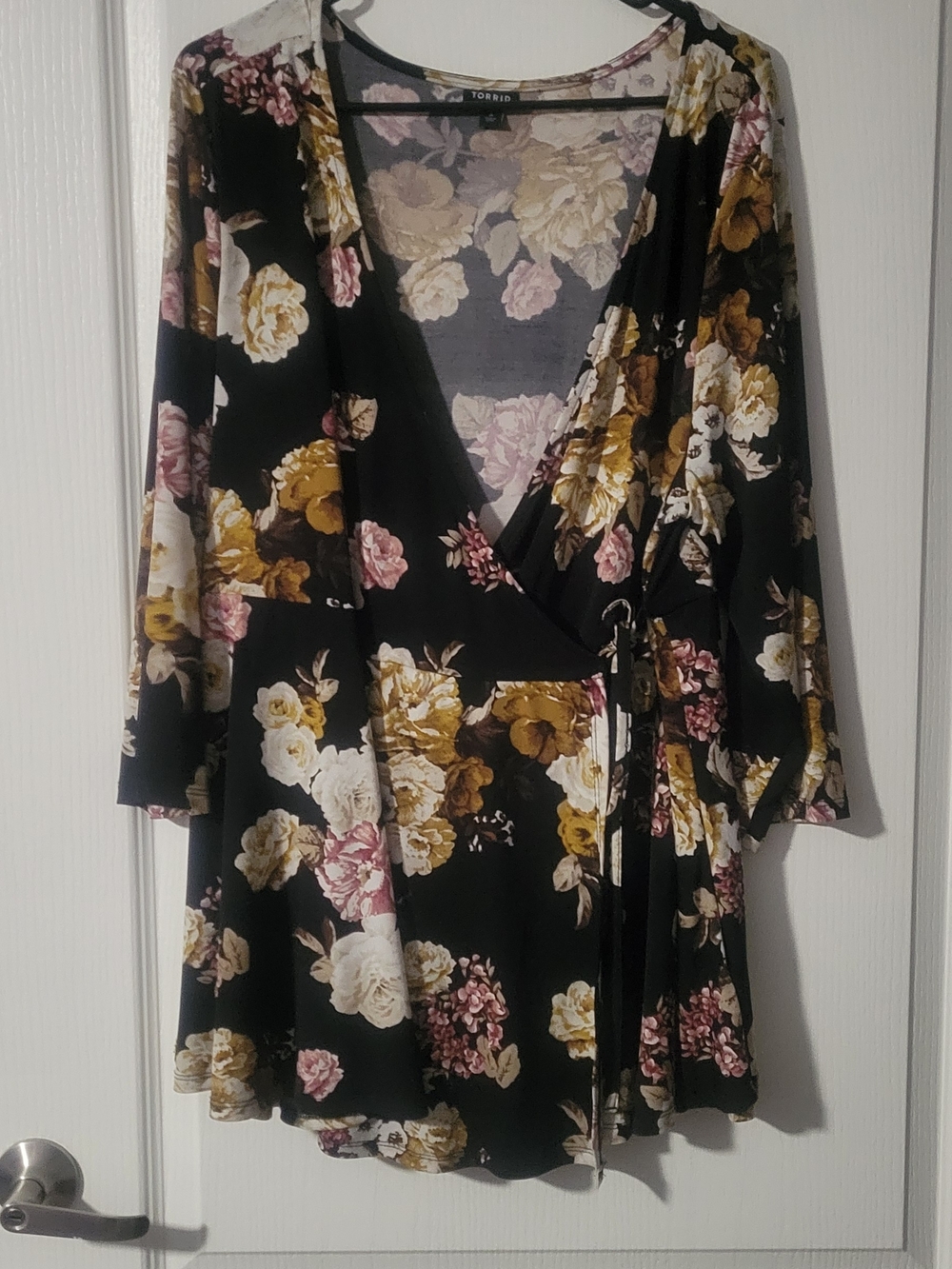 Torrid Black Floral Wrap Top
